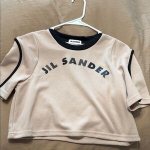 Jil Sander KBeige Logo Crop T‑Shirt with Black Trim